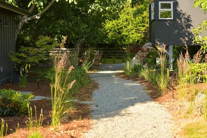 Backyard living and garden spaces.