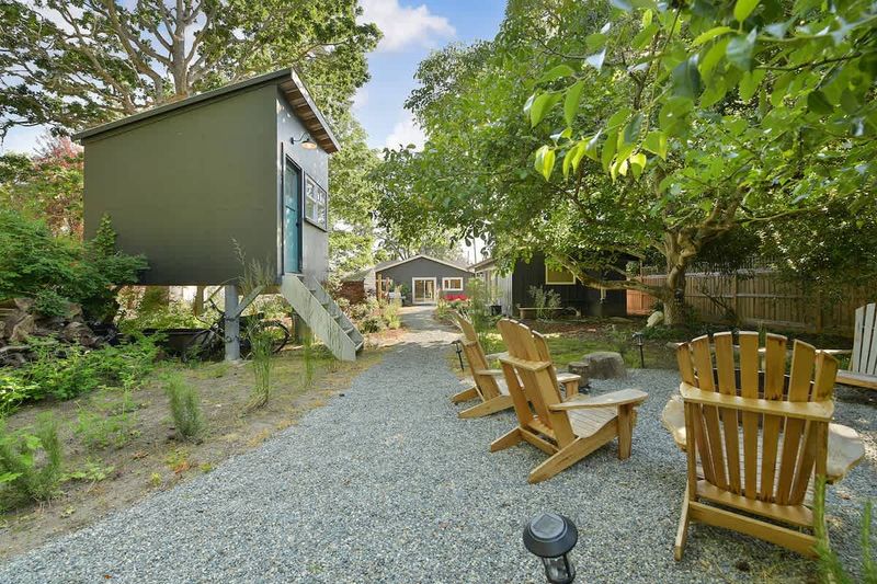 Backyard living and garden spaces.