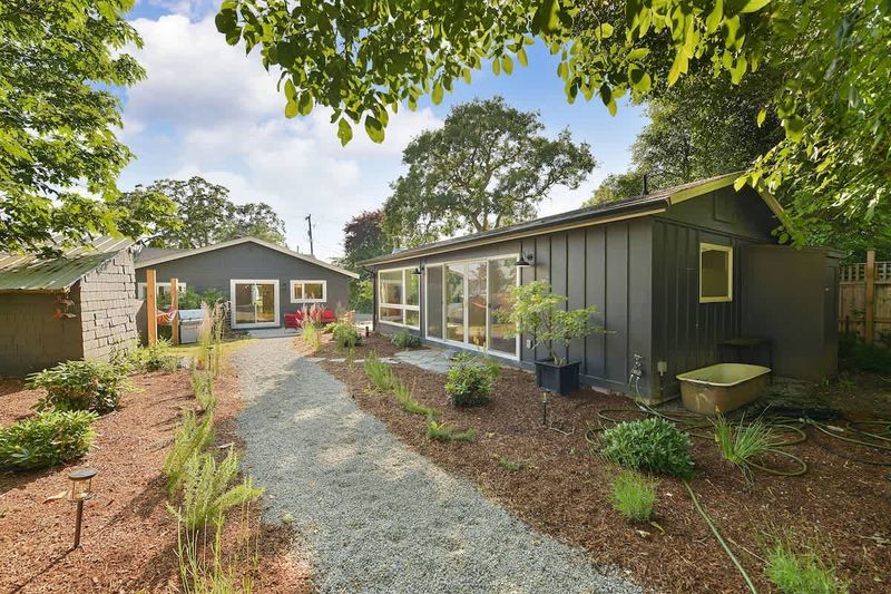 Backyard living and garden spaces.