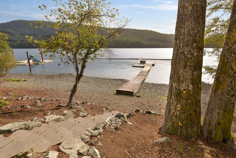 Lakeside beach and private dock.