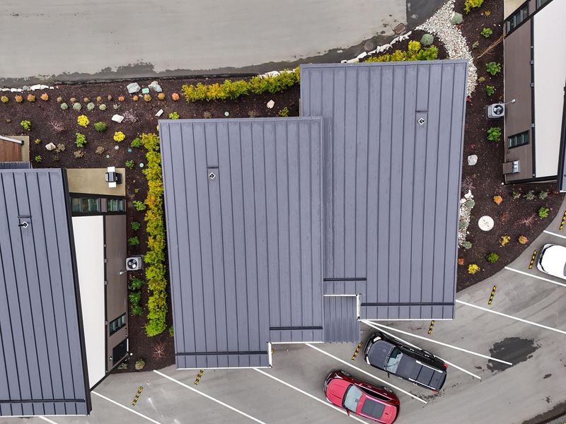 Sky view on the Sunridge Beachside Retreat showing parking.