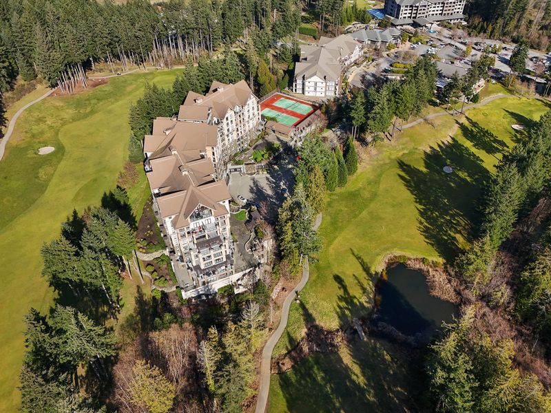 A sky view of the Finlayson Reach condominium development on Bear Mountain near Victoria BC.