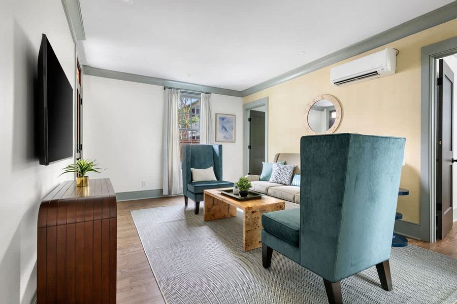 Professionally designed living room space with a Smart TV