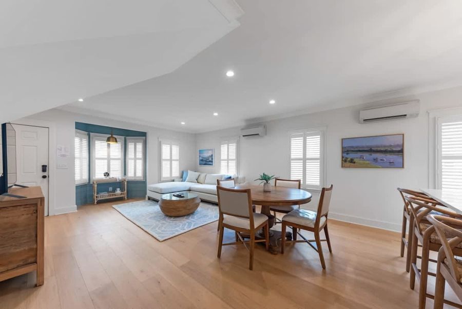 View of the dining and living area