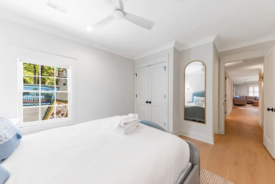 Step in front of the mirror and take one final look at your evening attire before going out.