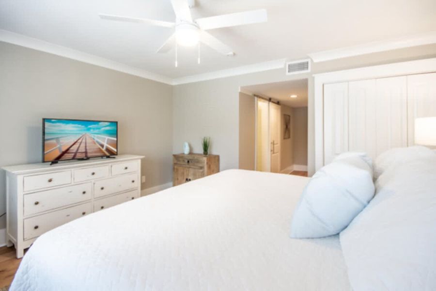 Bedroom 1: King Bed + TV
