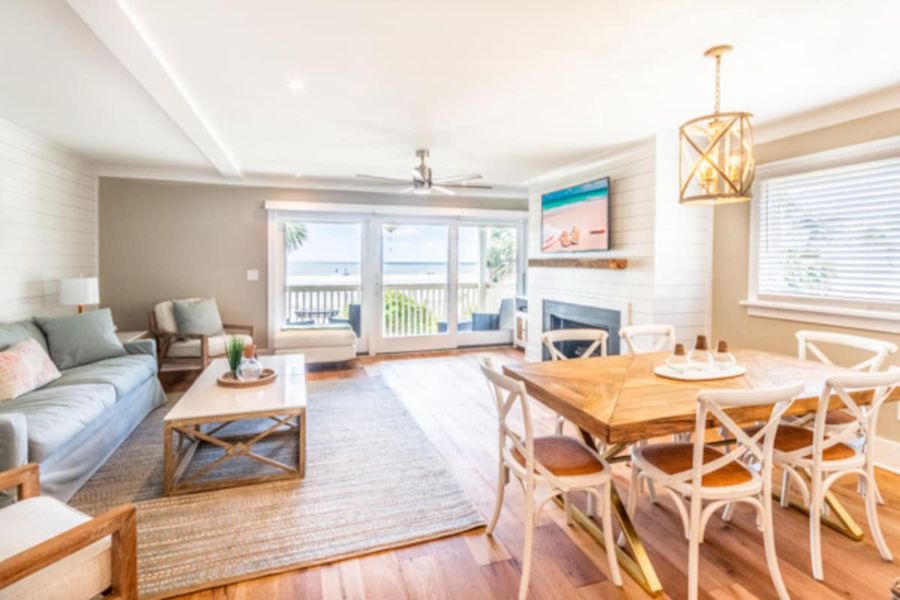 View of dining and living area