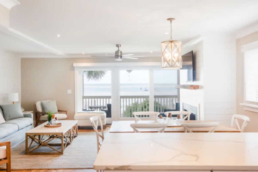 View of dining and living area