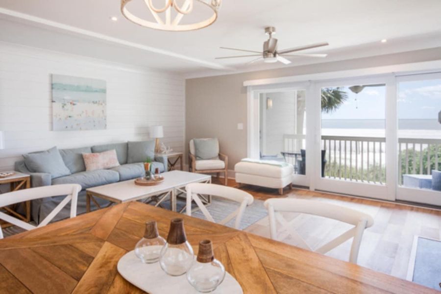 View of dining and living area