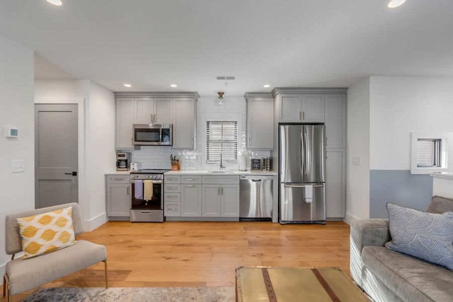 View of the kitchen and living area