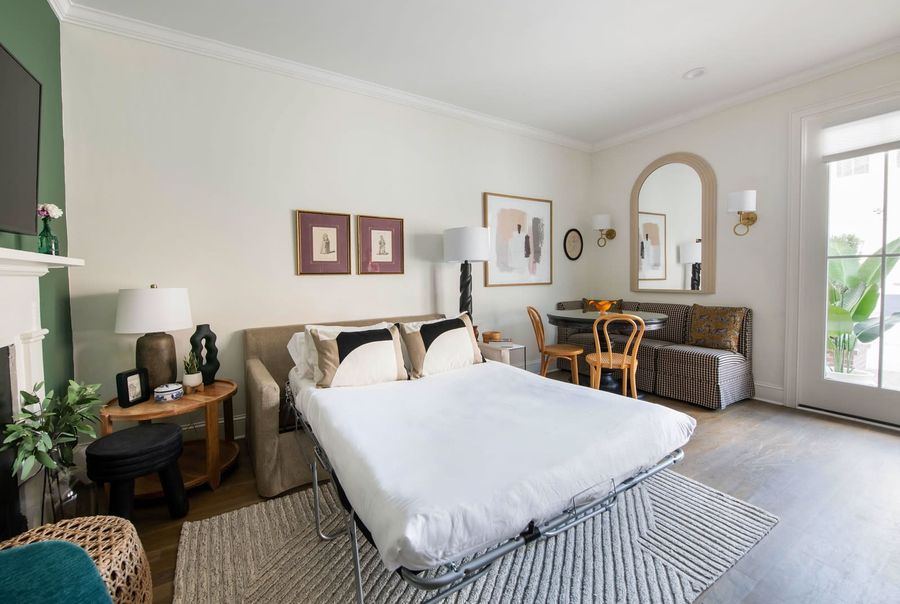 Living room space with a pullout sofa 