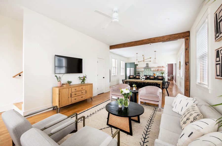 The living room allows for plenty of relaxation space for your group
