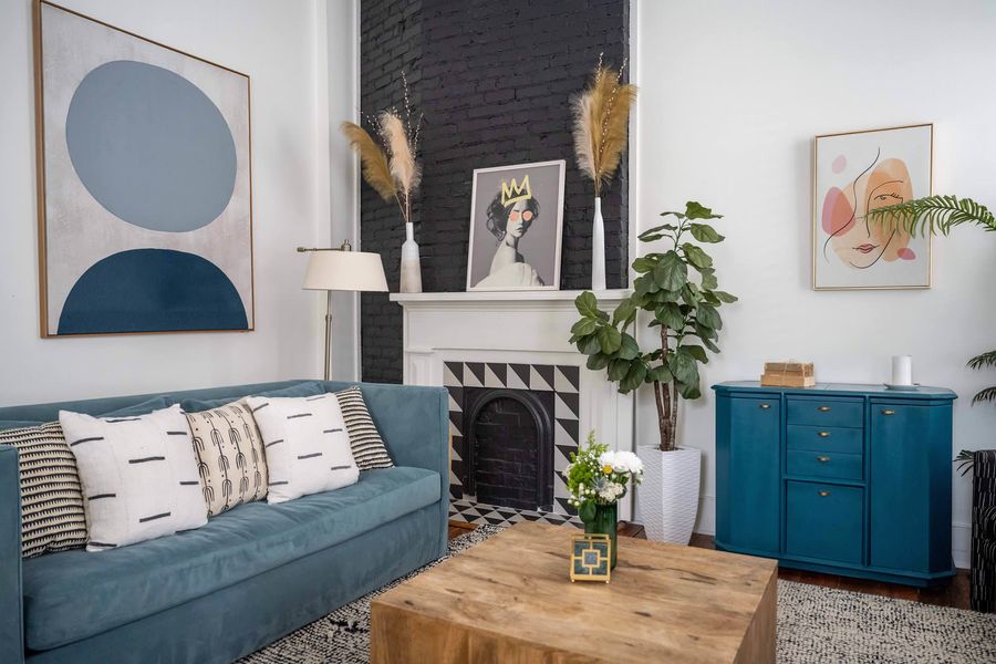 Unit B: Professionally designed living room space with a Sofa Bed + Smart TV!