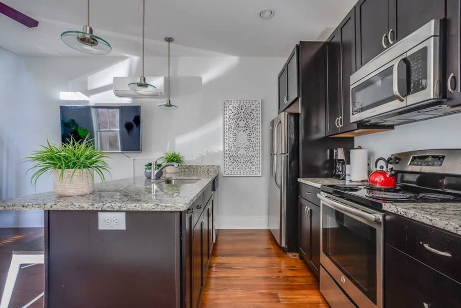 Modern, stainless steel appliances