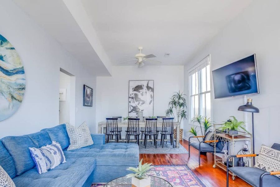 Living room space with a pull out sofa 