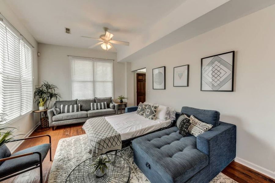 Living room space with a pull out sofa 