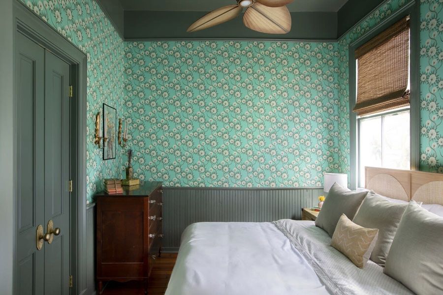 Bedroom #1 with King Bed + TV + Ceiling Fan