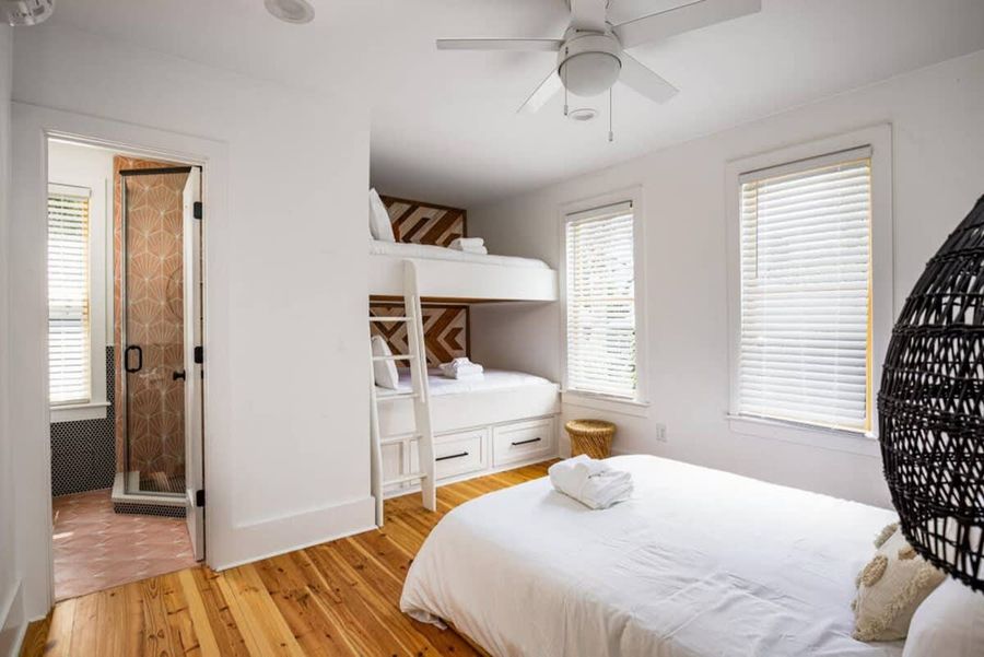 Queen Bedroom with an Ensuite Shower and 2nd set of Bunk Beds (Full over Full Size)