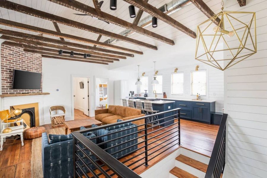 2 units in 1 House (Upstairs Living Room + Kitchen. We tried to blend all the historic aspects of the house with modern luxuries!