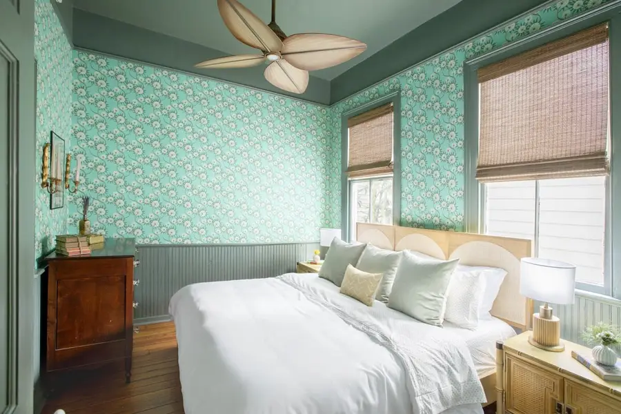 Bedroom #1 with King Bed + TV + Ceiling Fan