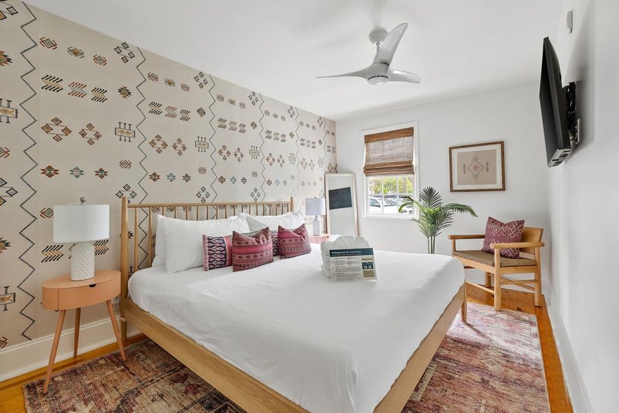 Bedroom #1: King Bed, Ceiling Fan & TV