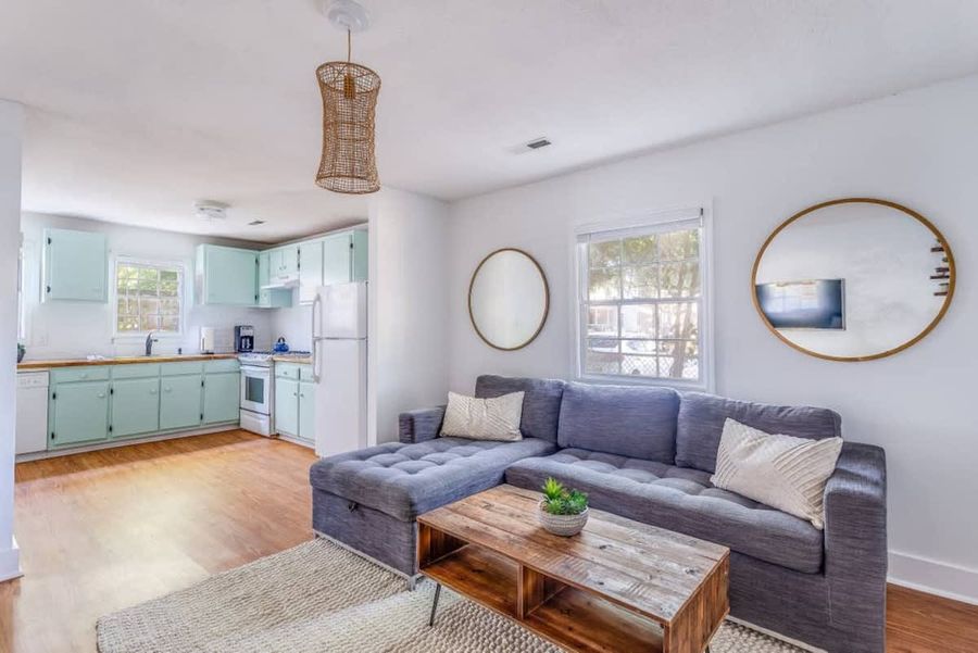 Open concept layout! Living room space with a sleeper sofa!