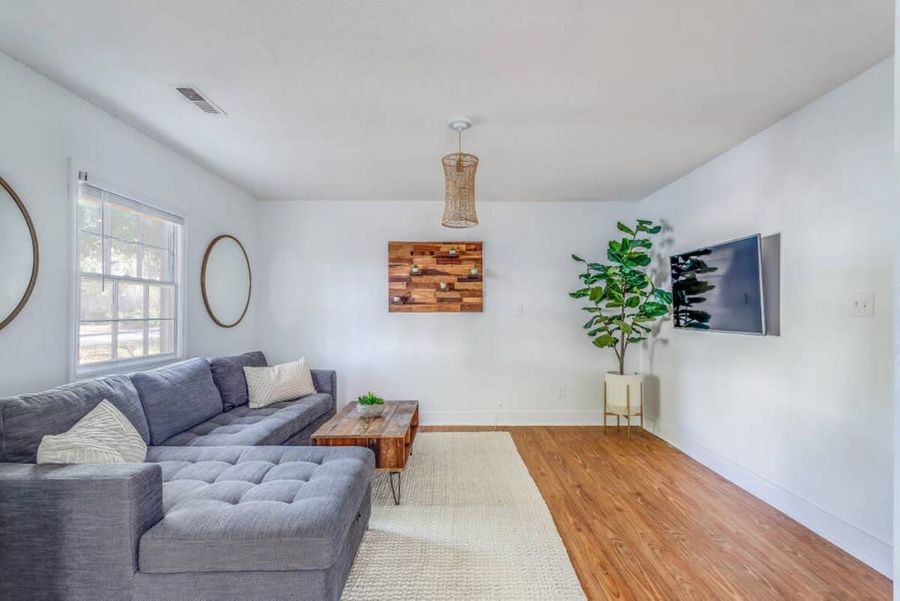 Living room space with a sleeper sofa