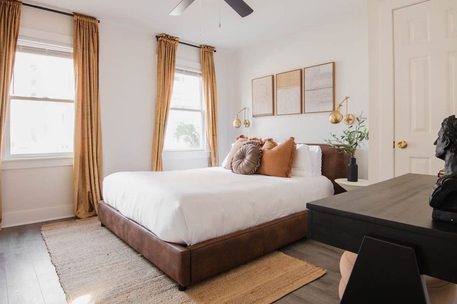Bedroom 3: Queen Bed + Ceiling Fan + Work Desk + TV