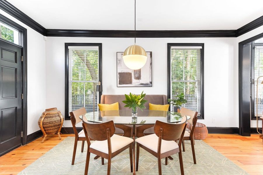 Cozy dining area with seating for six. 