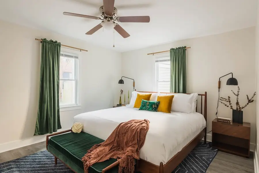 Bedroom 1: King Bed + TV + Ceiling Fan