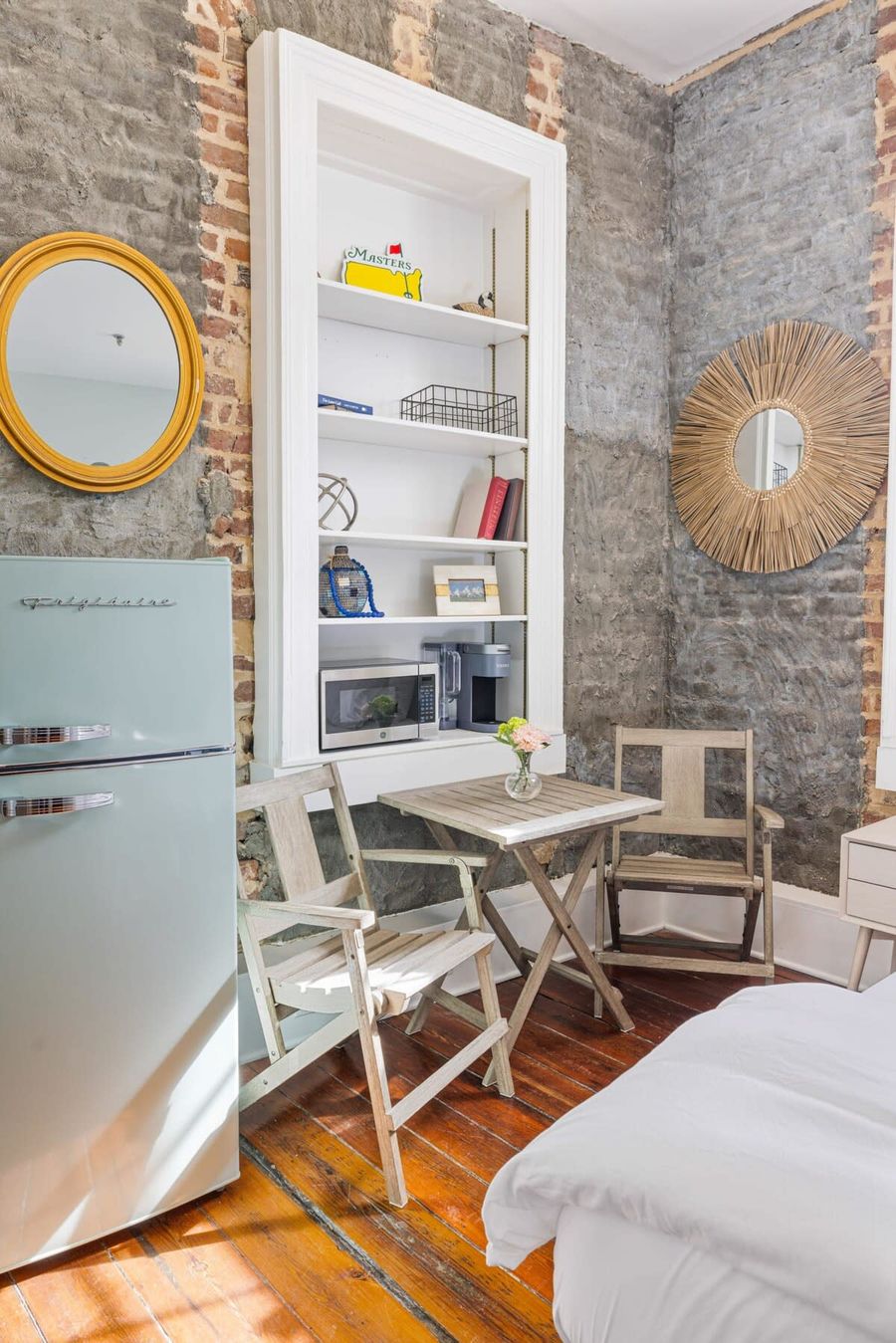 Seating space and mini fridge in Bedroom #1