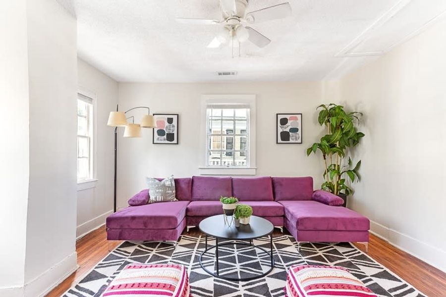 Spacious and light filled living room. Smart TV and Wifi provided! This is one of two living rooms in the house.