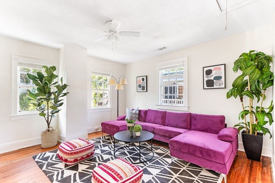 Spacious and light filled living room. Smart TV and Wifi provided! This is one of two living rooms in the house.