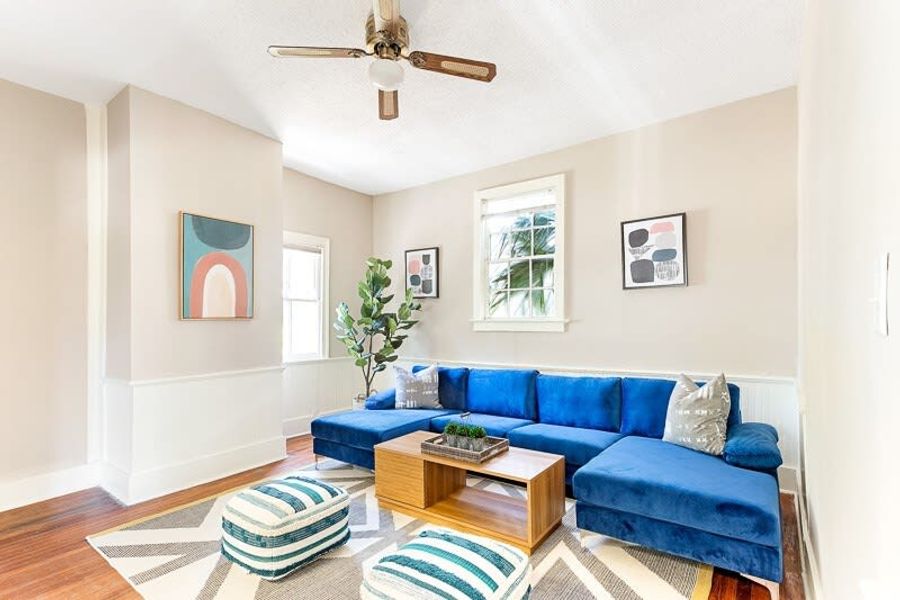 Spacious and light filled living room. Smart TV and Wifi provided! This is one of two living rooms in the house.
