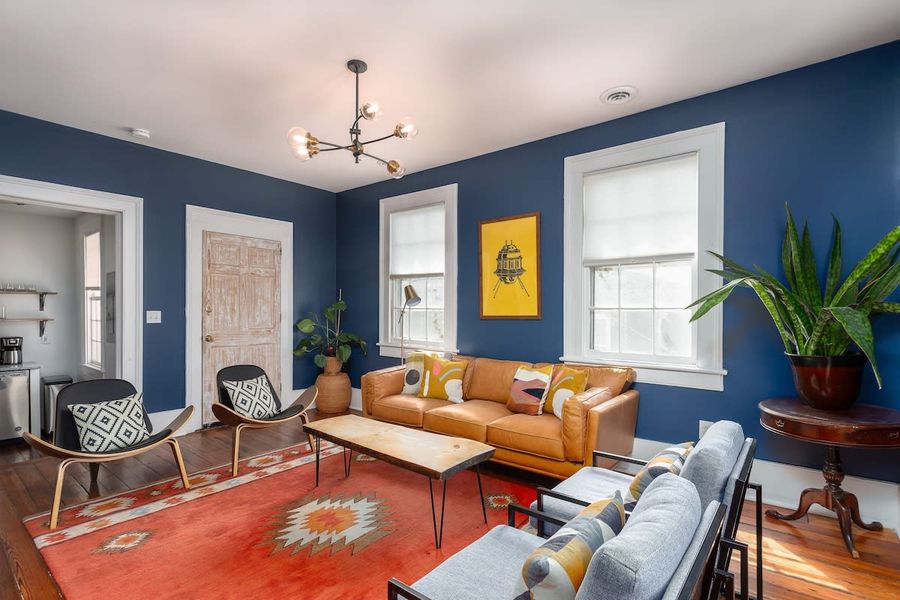 Spacious living room with pullout sofa bed