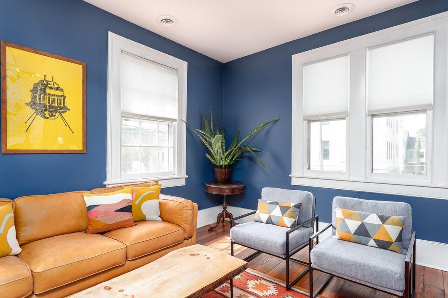 Spacious living room with pullout sofa bed