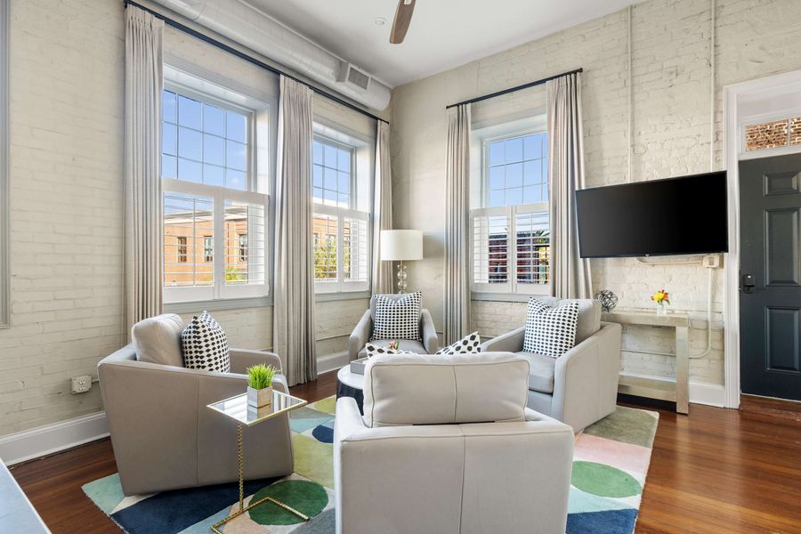 Professionally designed living room space with a Smart TV!