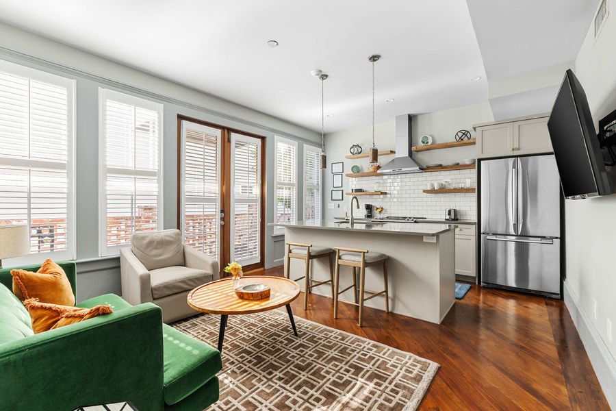 Vibrant open concept living room and kitchen