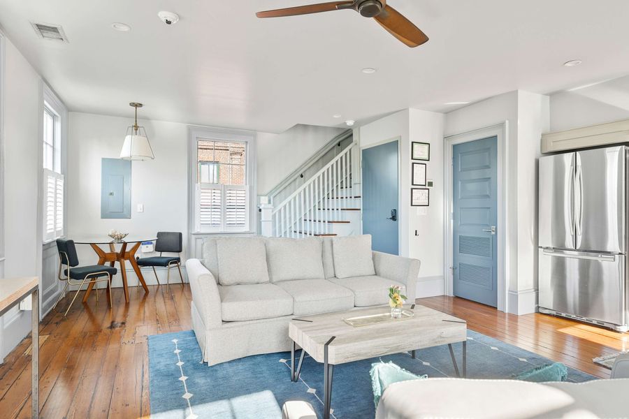 Generous open plan living room, dining area, and kitchen