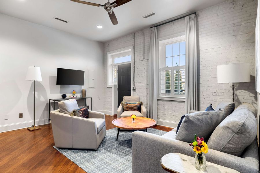 Units DEF are identical!  Professionally designed living room space with a Smart TV!