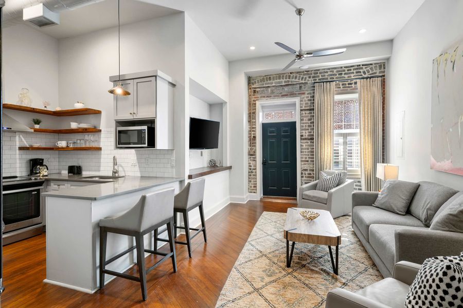Professionally designed living room space with a Smart TV!
