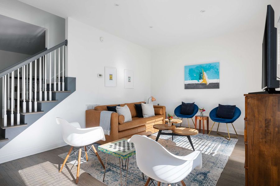 Living room space with a sleeper sofa