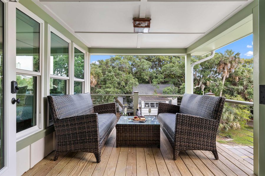 Welcome to The Manchester at The Woods on Folly. Outdoor seating space for your group!