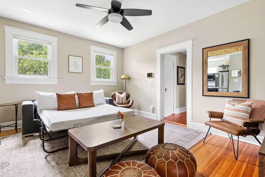 Living room space with a sleeper sofa