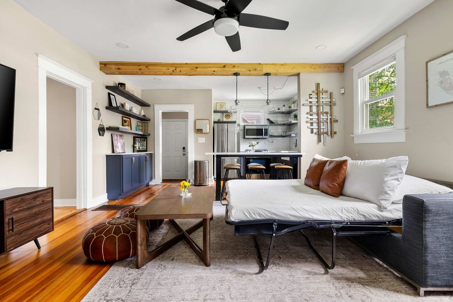 Living room space with a sleeper sofa