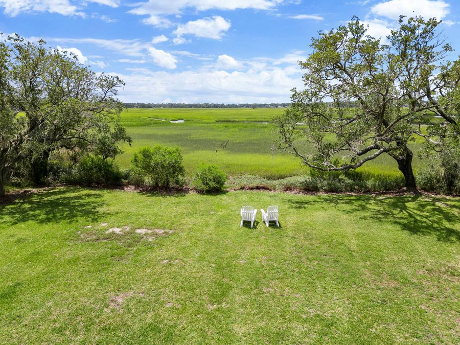 Spacious backyard that looks out into the marsh and creek! 