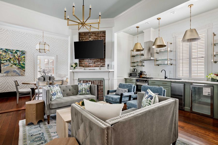 First floor living room + kitchen 