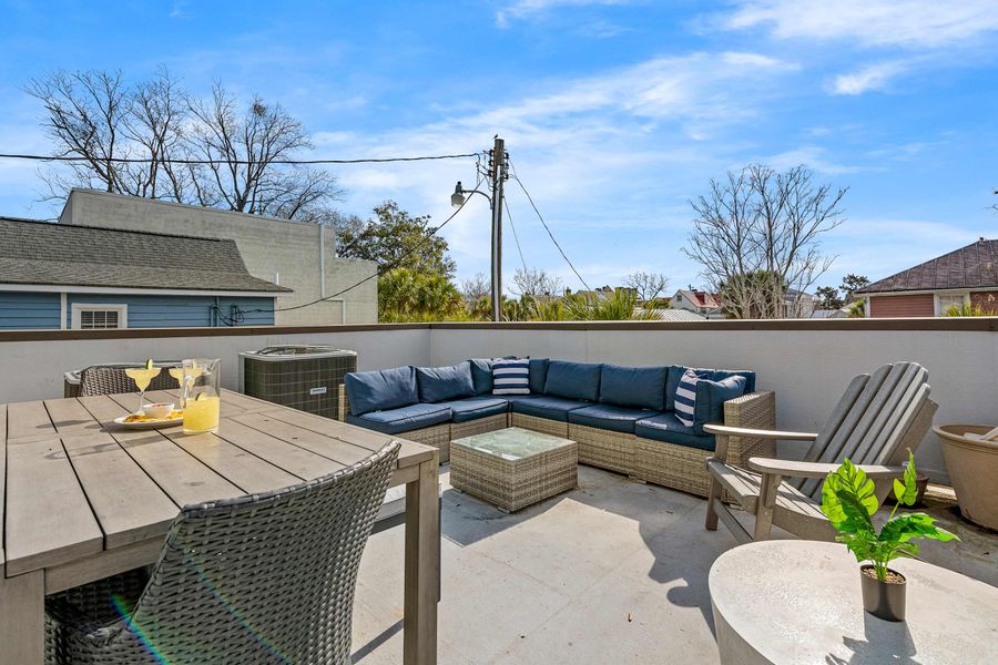 Rooftop area with seating and dining