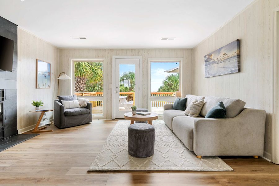 Spacious living room with a convertible sleeper sofa
