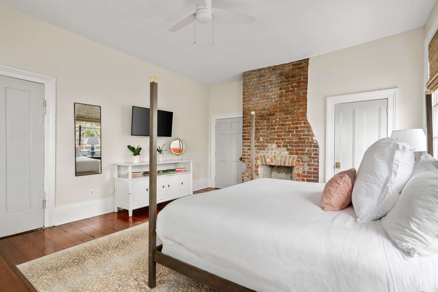 Bedroom 1: King Bed, Ceiling Fan & TV